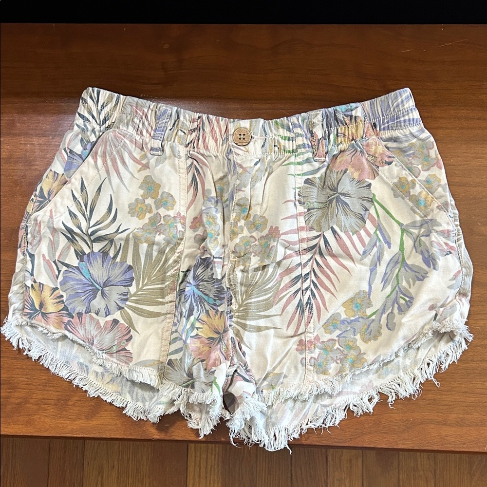 Rip Curl Pastel Floral Fringe Hem Athletic Shorts